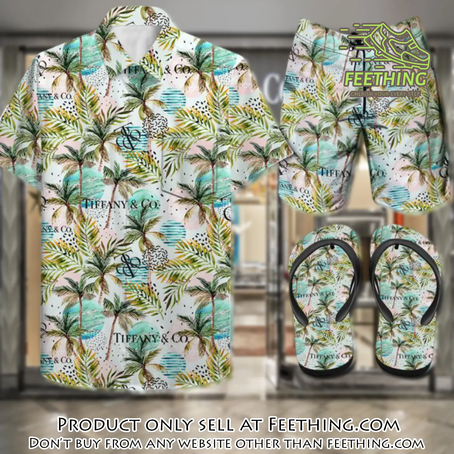 Tiffany & co. combo hawaii shirt shorts flip flops luxury brand summer outfit hsf165 ft4944278
